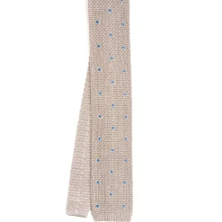 E.Marinella CRAVATTE|Cravatte In Garza E Tricot|CRAVATTA TRICOT IN SETA BEIGE Pois blu