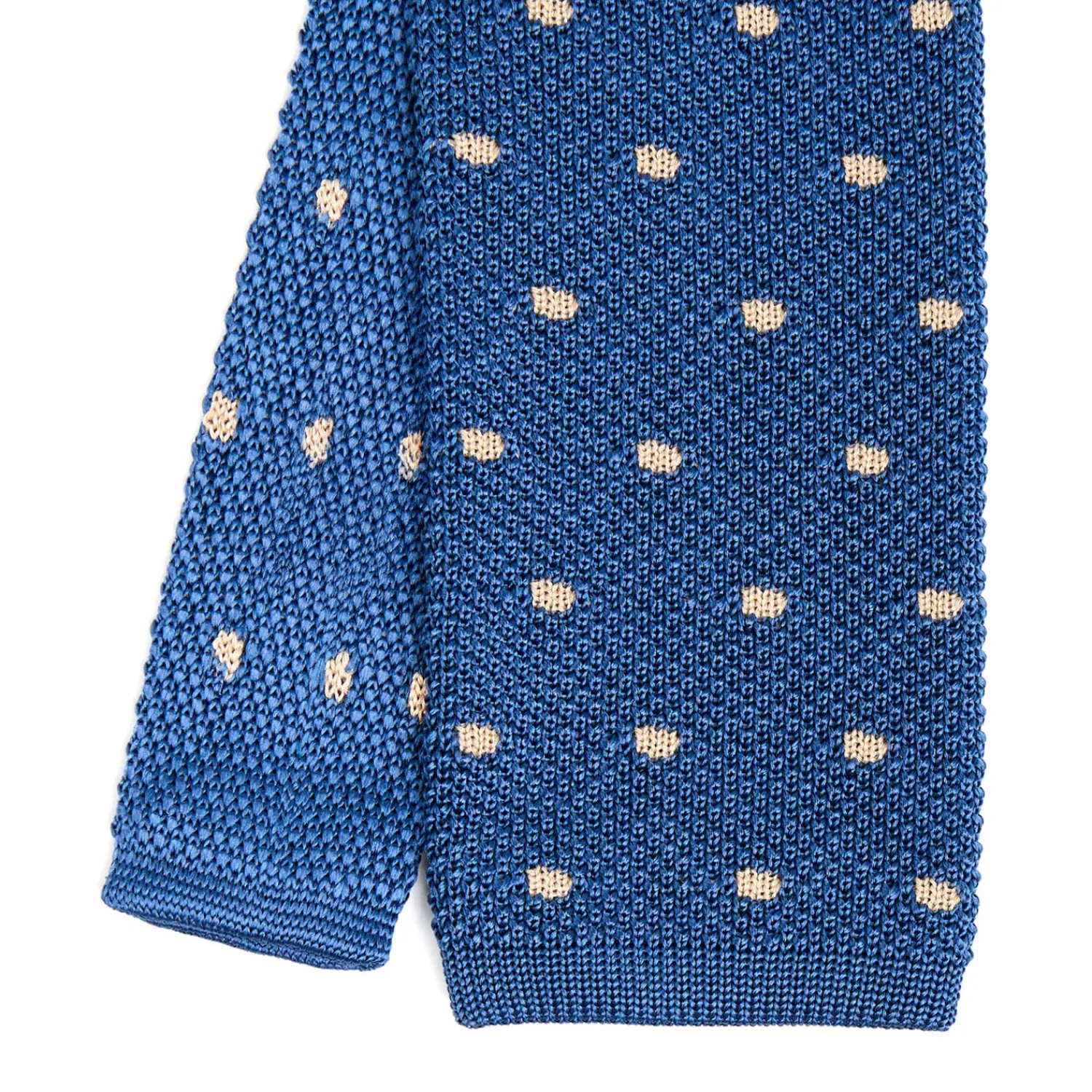 E.Marinella CRAVATTE|Cravatte In Garza E Tricot|CRAVATTA TRICOT IN SETA BLU Pois beige