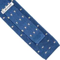 E.Marinella CRAVATTE|Cravatte In Garza E Tricot|CRAVATTA TRICOT IN SETA BLU Pois beige