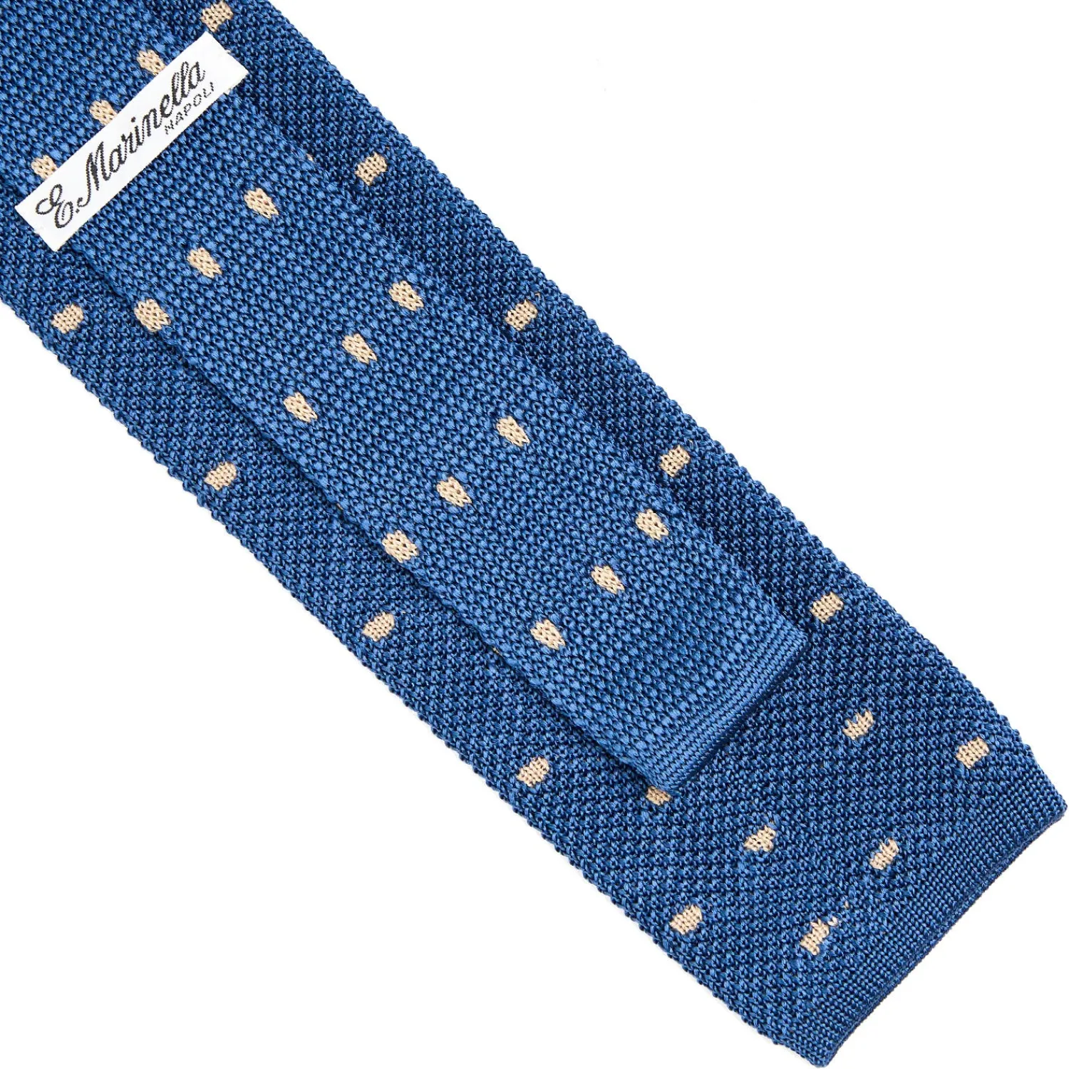 E.Marinella CRAVATTE|Cravatte In Garza E Tricot|CRAVATTA TRICOT IN SETA BLU Pois beige