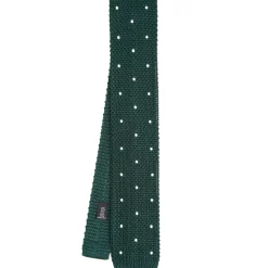 E.Marinella CRAVATTE|Cravatte In Garza E Tricot|CRAVATTA TRICOT IN SETA VERDE SCURO Pois beige