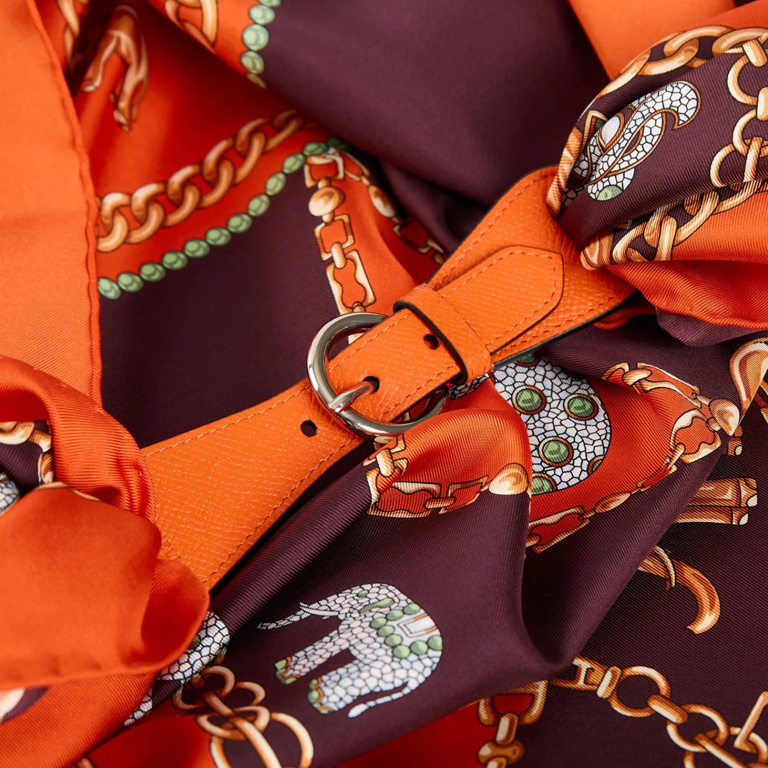E.Marinella Ferma Foulard|FERMAFOULARD IN PELLE ARANCIONE Con fibbia argentata