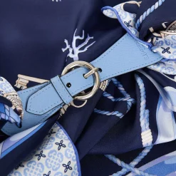 E.Marinella Ferma Foulard|FERMAFOULARD IN PELLE AZZURRO Con fibbia argentata