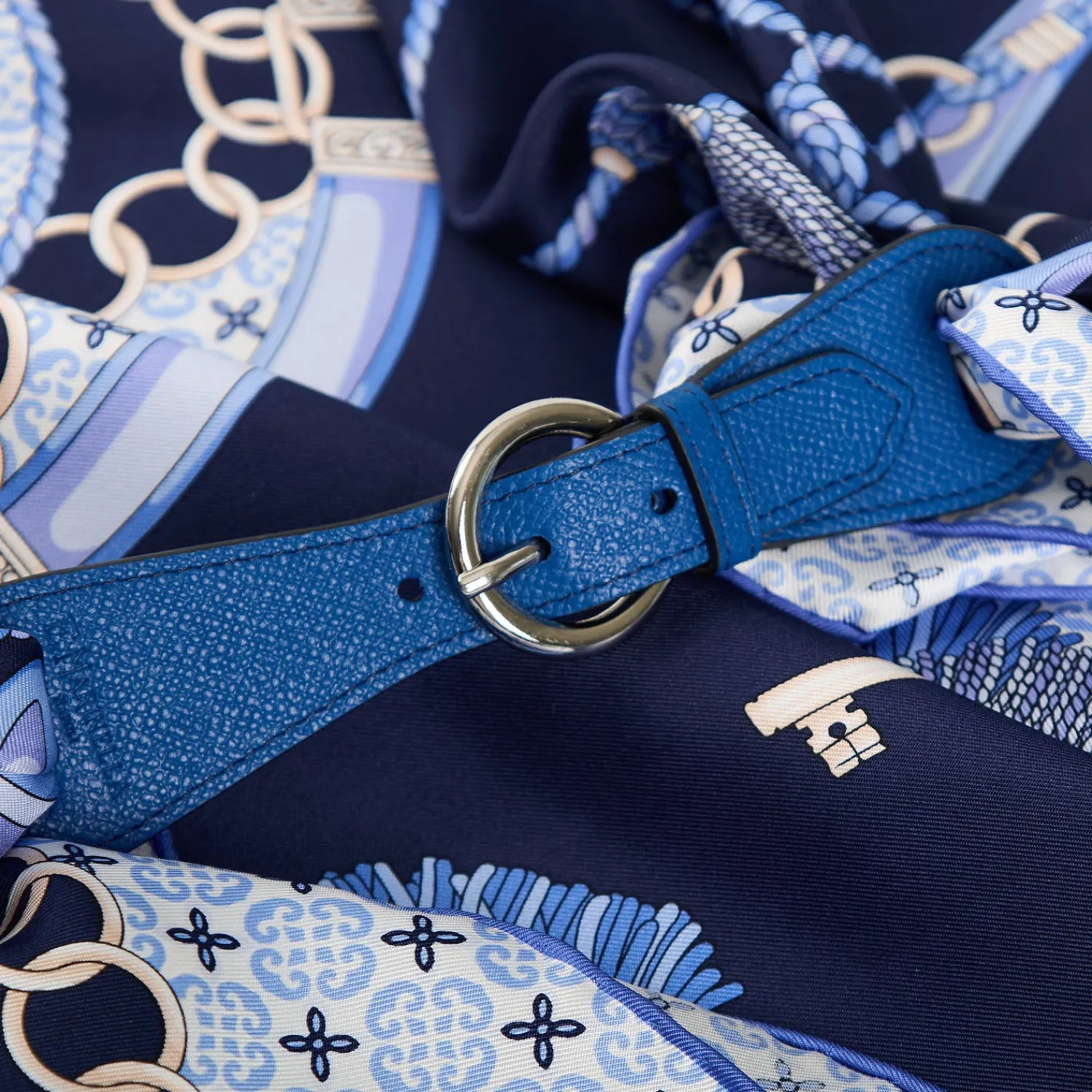 E.Marinella Ferma Foulard|FERMAFOULARD IN PELLE BLUETTE Con fibbia argentata