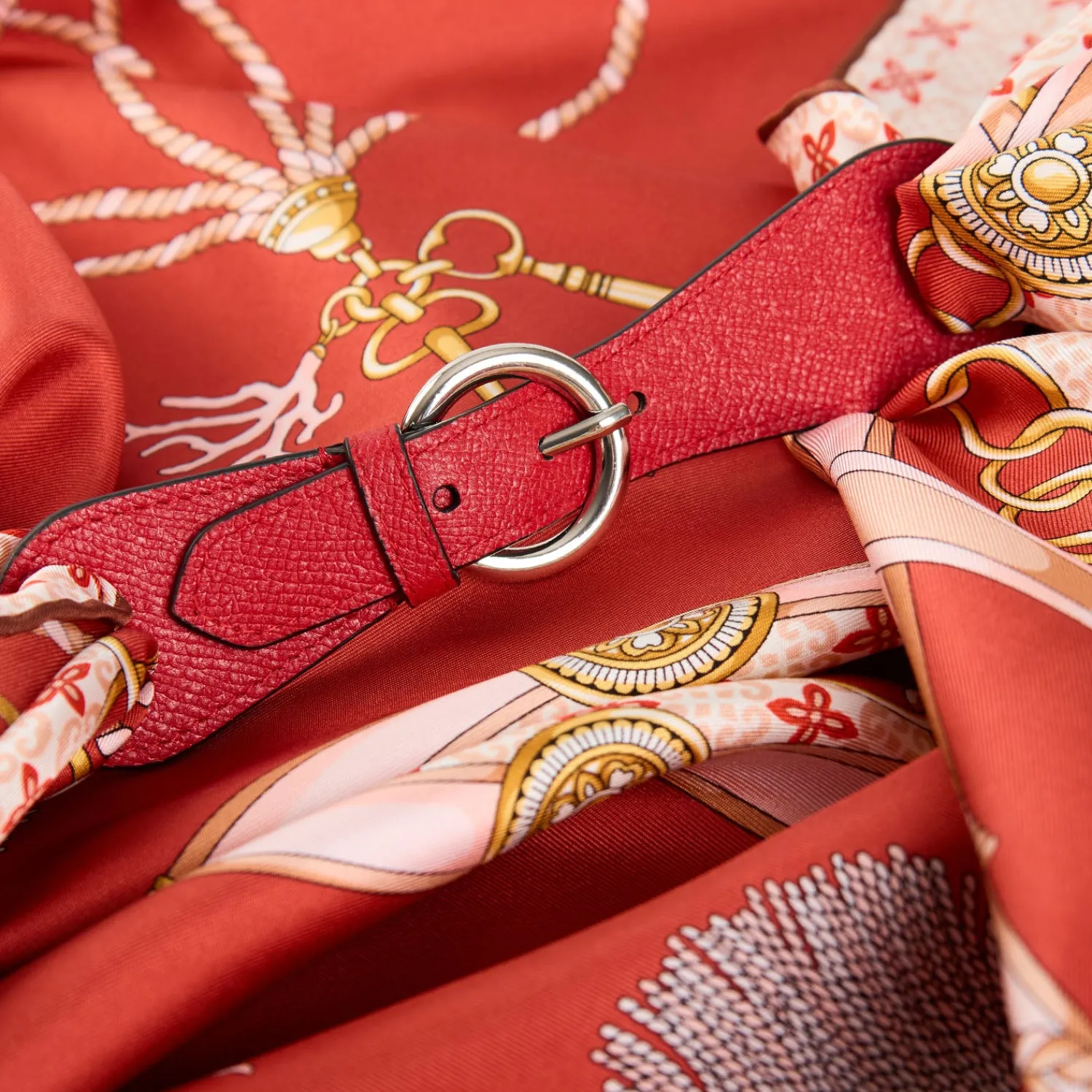 E.Marinella Ferma Foulard|FERMAFOULARD IN PELLE ROSSO Con fibbia argentata