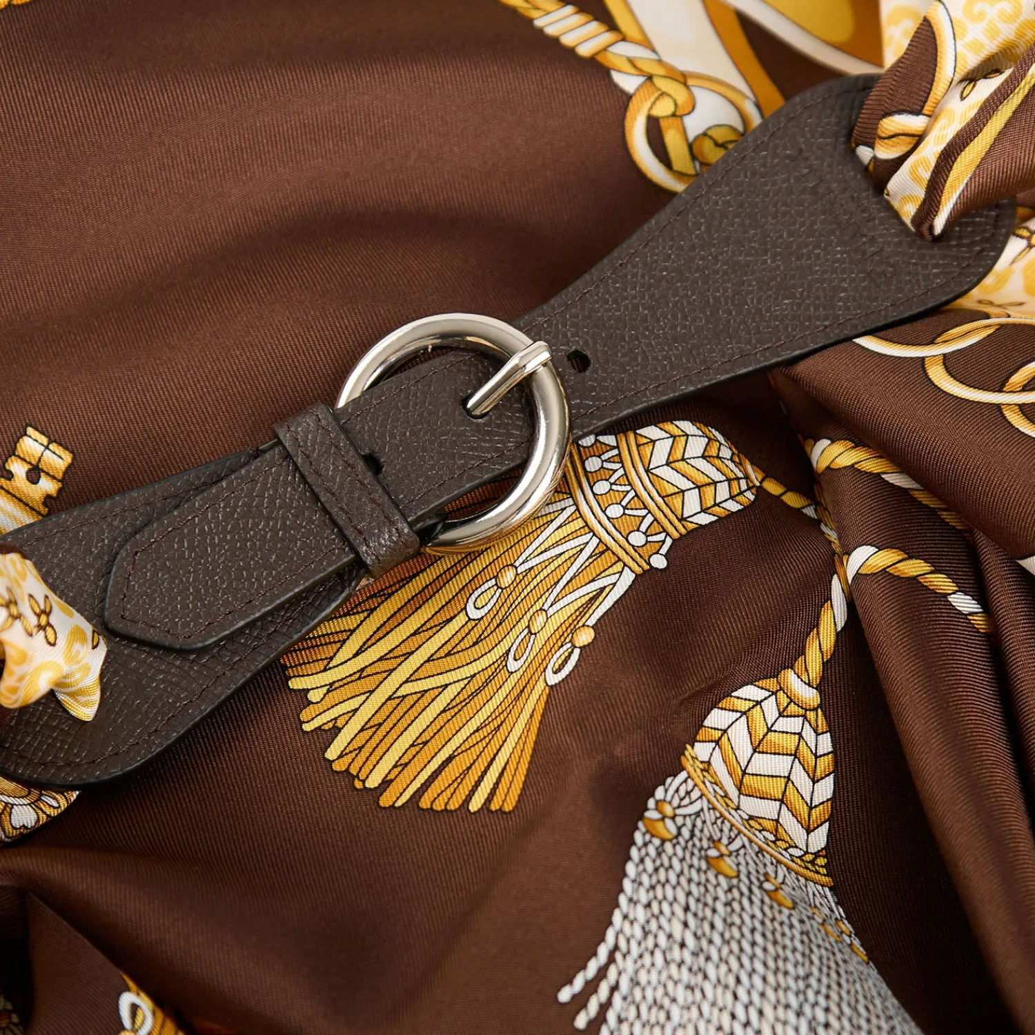 E.Marinella Ferma Foulard|FERMAFOULARD IN PELLE TESTA MORO Con fibbia argentata