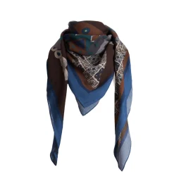 E.Marinella Sciarpe Invernali|FOULARD BLUETTE E MARRONE SCURO IN LANA Motivo etnico