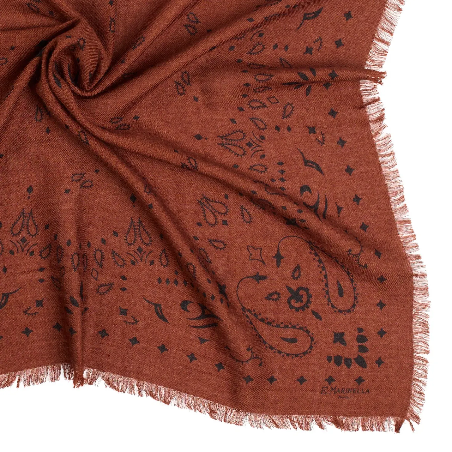 E.Marinella Sciarpe Invernali|FOULARD IN LANA, CASHMERE E SETA 65 MARRONE Paisley