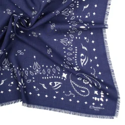E.Marinella Sciarpe Invernali|FOULARD IN LANA, CASHMERE E SETA 65 BLU SCURO Paisley