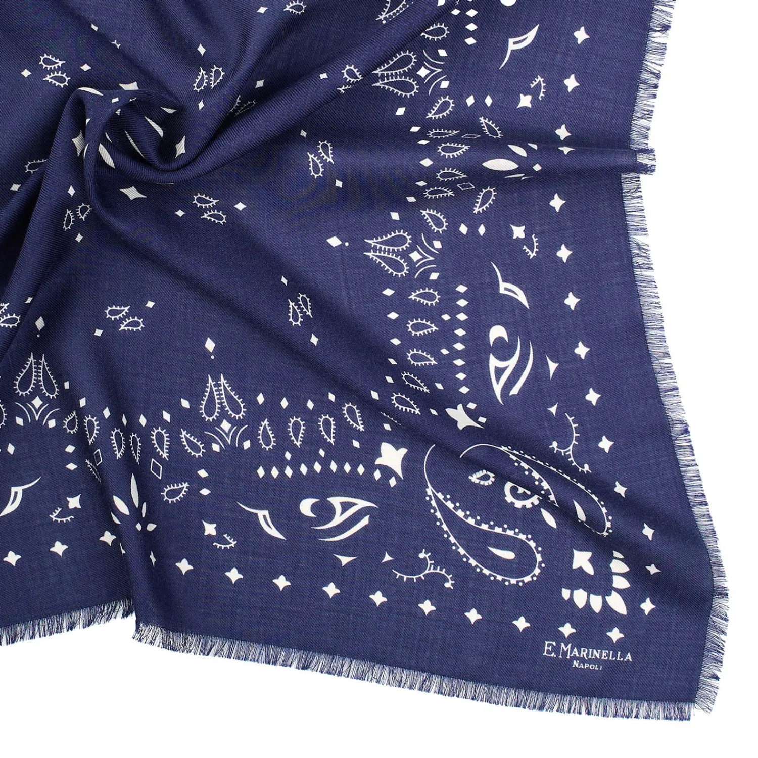 E.Marinella Sciarpe Invernali|FOULARD IN LANA, CASHMERE E SETA 65 BLU SCURO Paisley