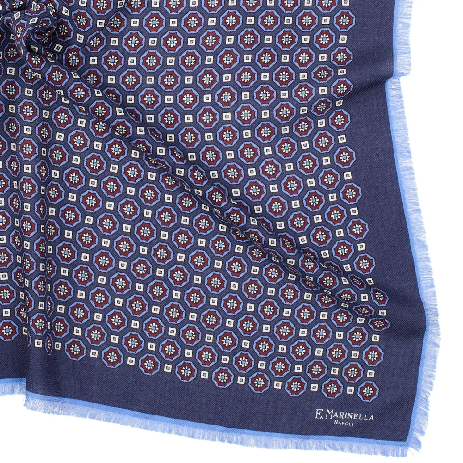 E.Marinella Sciarpe Invernali|FOULARD IN LANA, CASHMERE E SETA 65 BLU SCURO Archivio inspiration 1939
