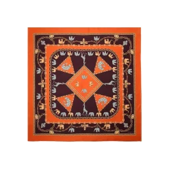 E.Marinella FOULARD|FOULARD IN SETA 90 ARANCIONE Elefanti portafortuna