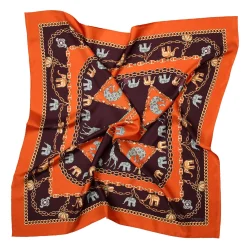 E.Marinella FOULARD|FOULARD IN SETA 90 ARANCIONE Elefanti portafortuna