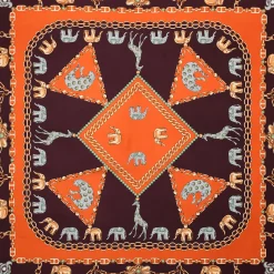 E.Marinella FOULARD|FOULARD IN SETA 90 ARANCIONE Elefanti portafortuna