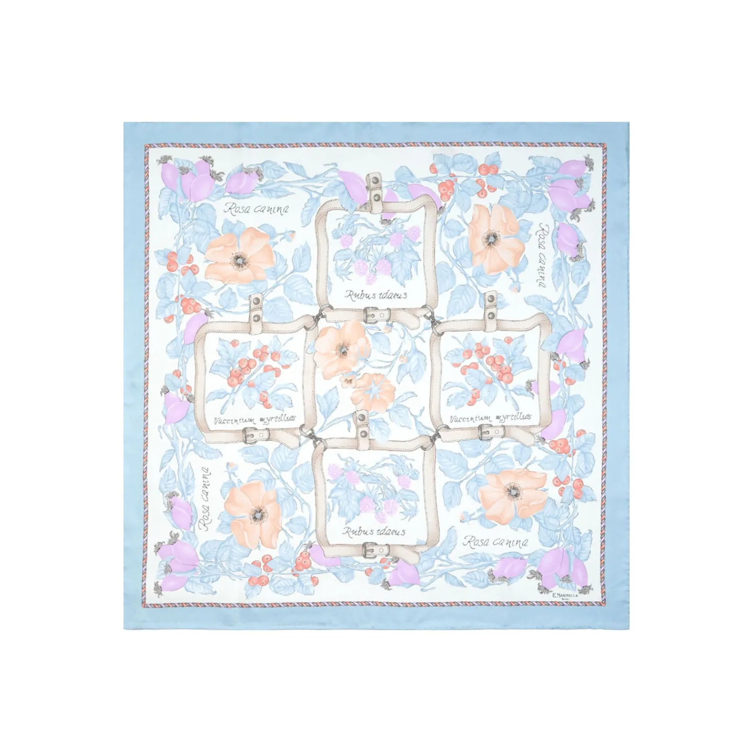 E.Marinella FOULARD|FOULARD IN SETA 90 AZZURRO La rosa canina