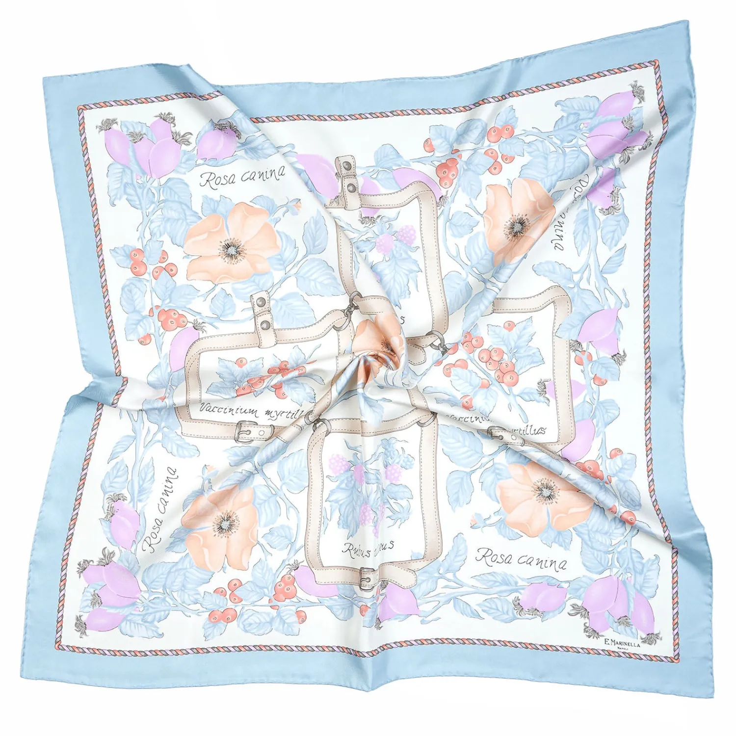 E.Marinella FOULARD|FOULARD IN SETA 90 AZZURRO La rosa canina