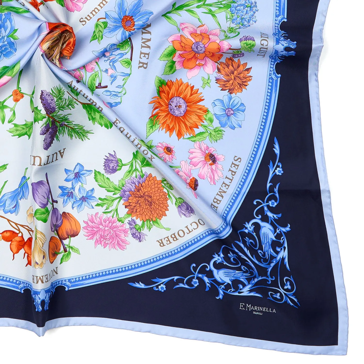 E.Marinella FOULARD|FOULARD IN SETA 90 AZZURRO La ruota delle stagioni
