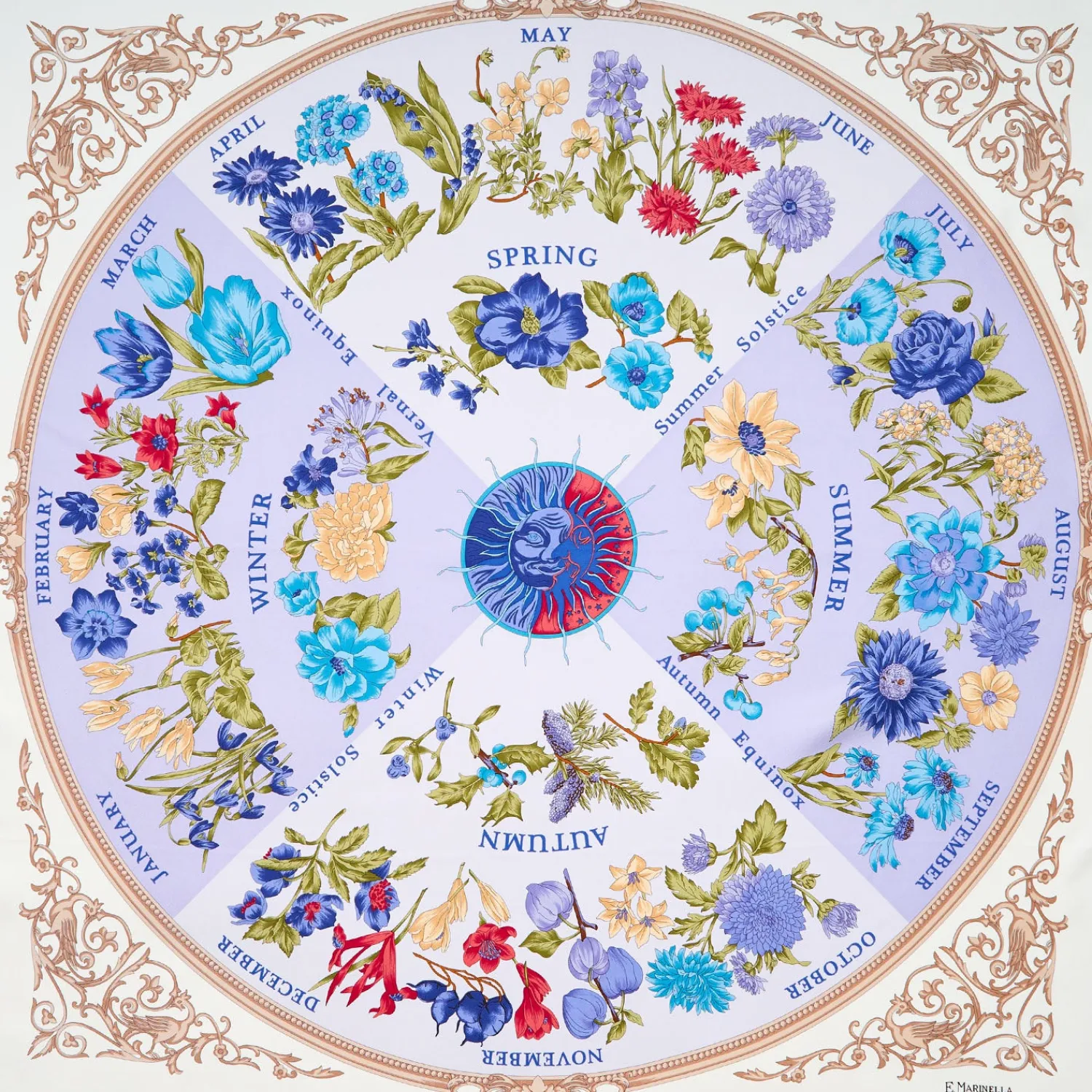 E.Marinella FOULARD|FOULARD IN SETA 90 AZZURRO La ruota delle stagioni