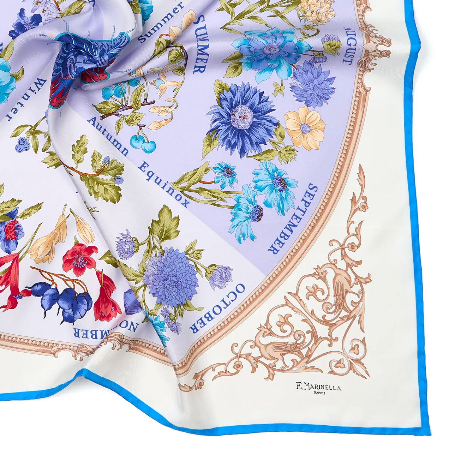 E.Marinella FOULARD|FOULARD IN SETA 90 AZZURRO La ruota delle stagioni