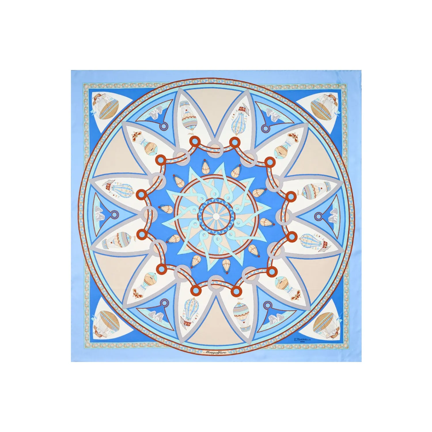E.Marinella FOULARD|FOULARD IN SETA 90 AZZURRO Le mongolfiere