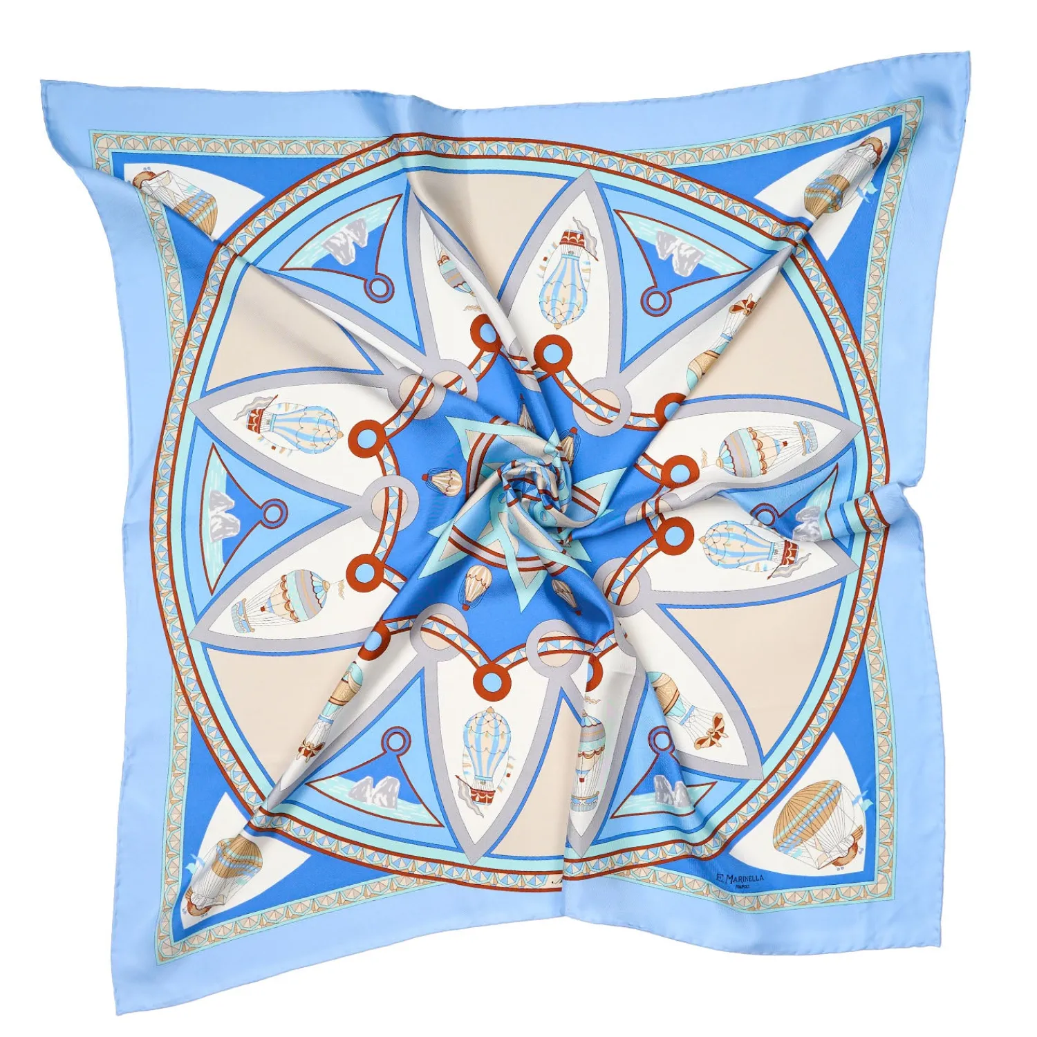 E.Marinella FOULARD|FOULARD IN SETA 90 AZZURRO Le mongolfiere