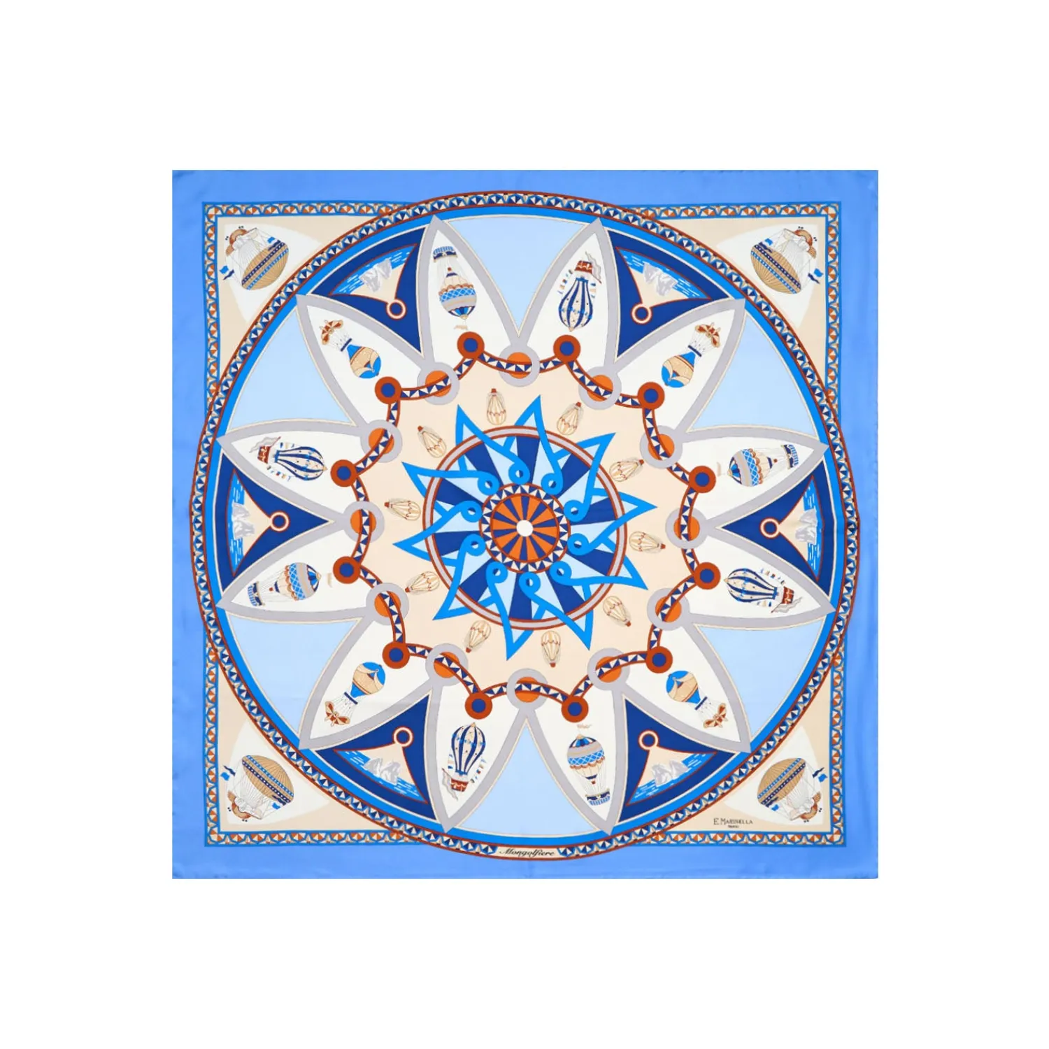 E.Marinella FOULARD|FOULARD IN SETA 90 AZZURRO POLVERE Le mongolfiere