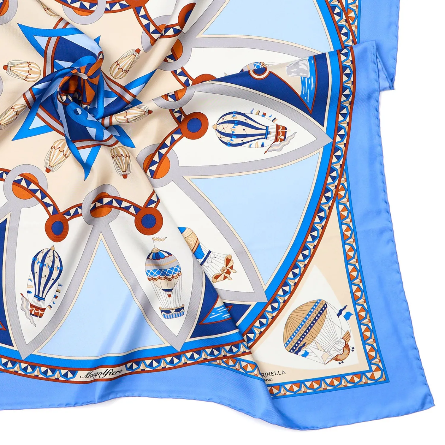E.Marinella FOULARD|FOULARD IN SETA 90 AZZURRO POLVERE Le mongolfiere