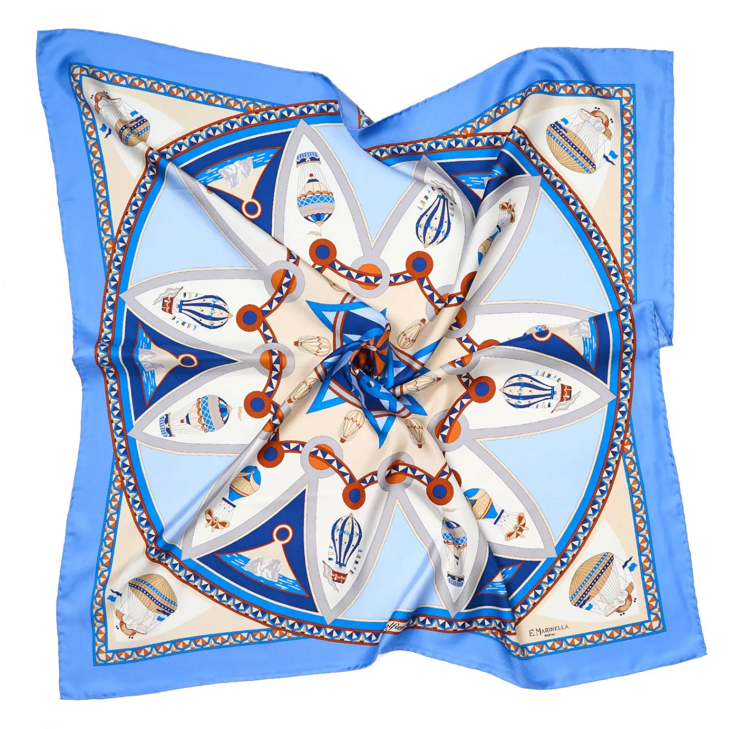 E.Marinella FOULARD|FOULARD IN SETA 90 AZZURRO POLVERE Le mongolfiere