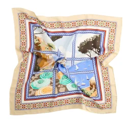 E.Marinella FOULARD|FOULARD IN SETA 90 BEIGE I faraglioni di capri