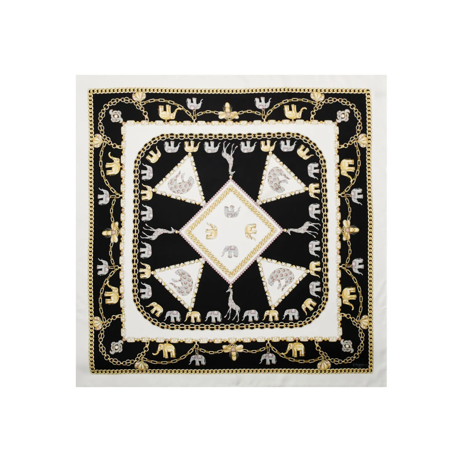 E.Marinella FOULARD|FOULARD IN SETA 90 BIANCO Elefanti portafortuna