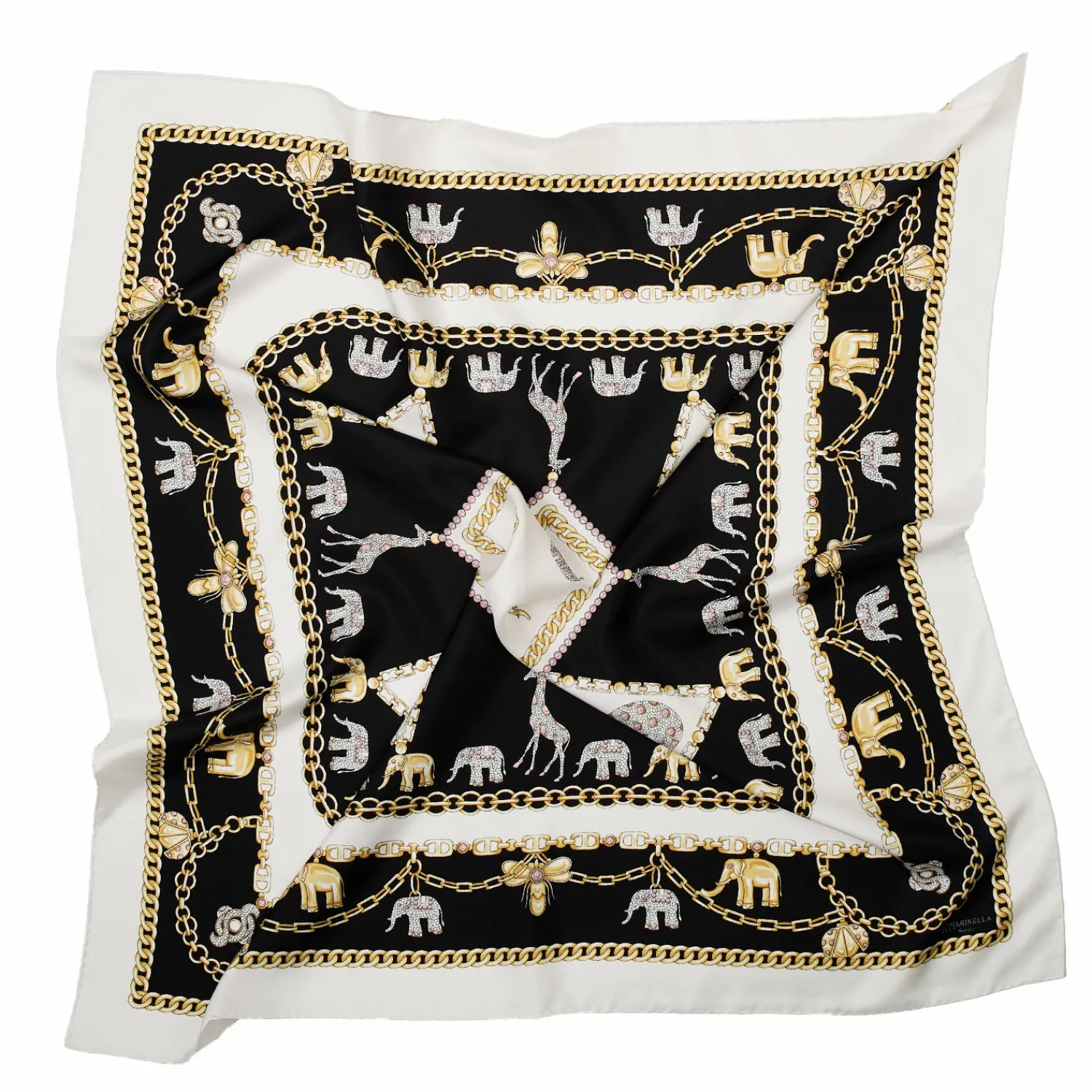 E.Marinella FOULARD|FOULARD IN SETA 90 BIANCO Elefanti portafortuna