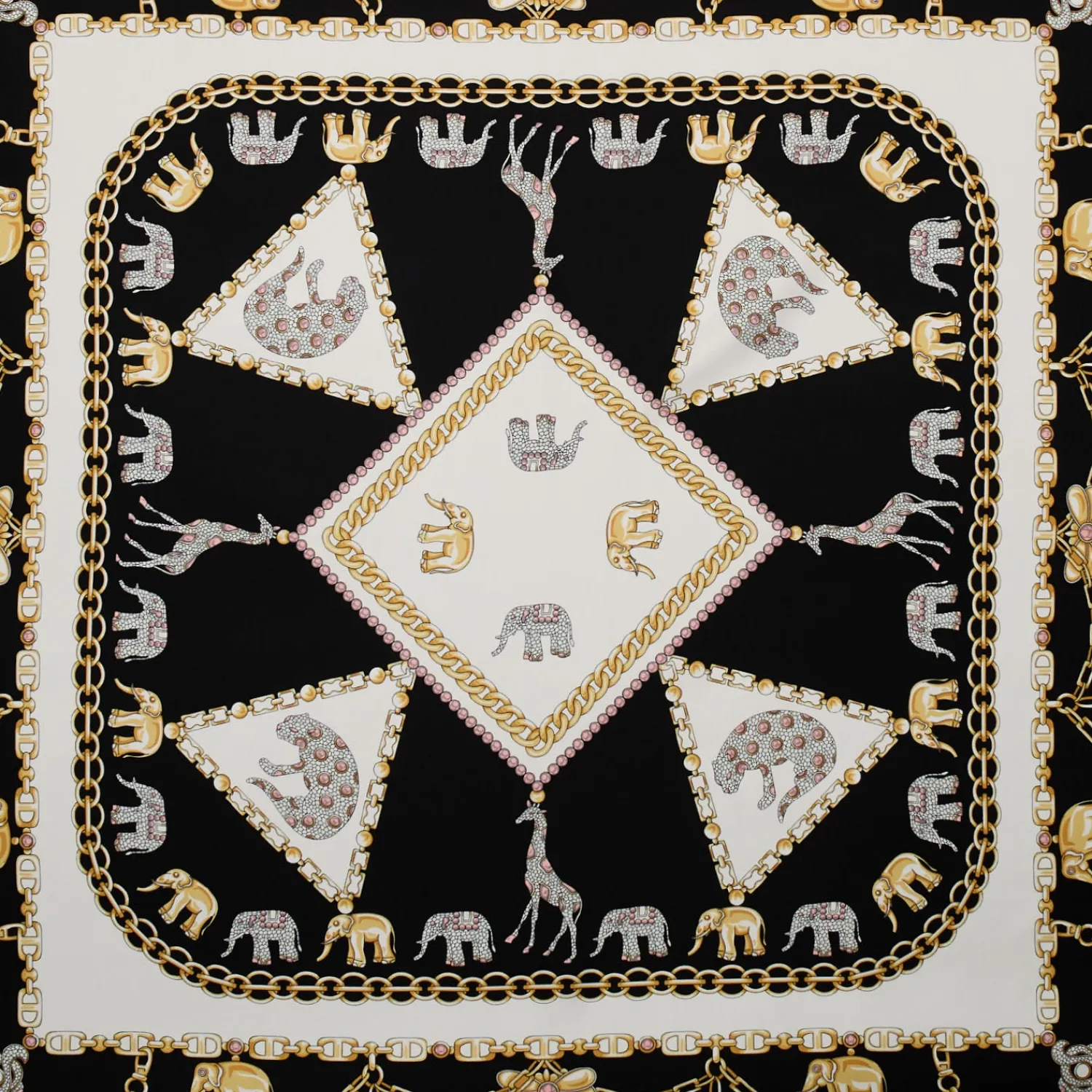 E.Marinella FOULARD|FOULARD IN SETA 90 BIANCO Elefanti portafortuna