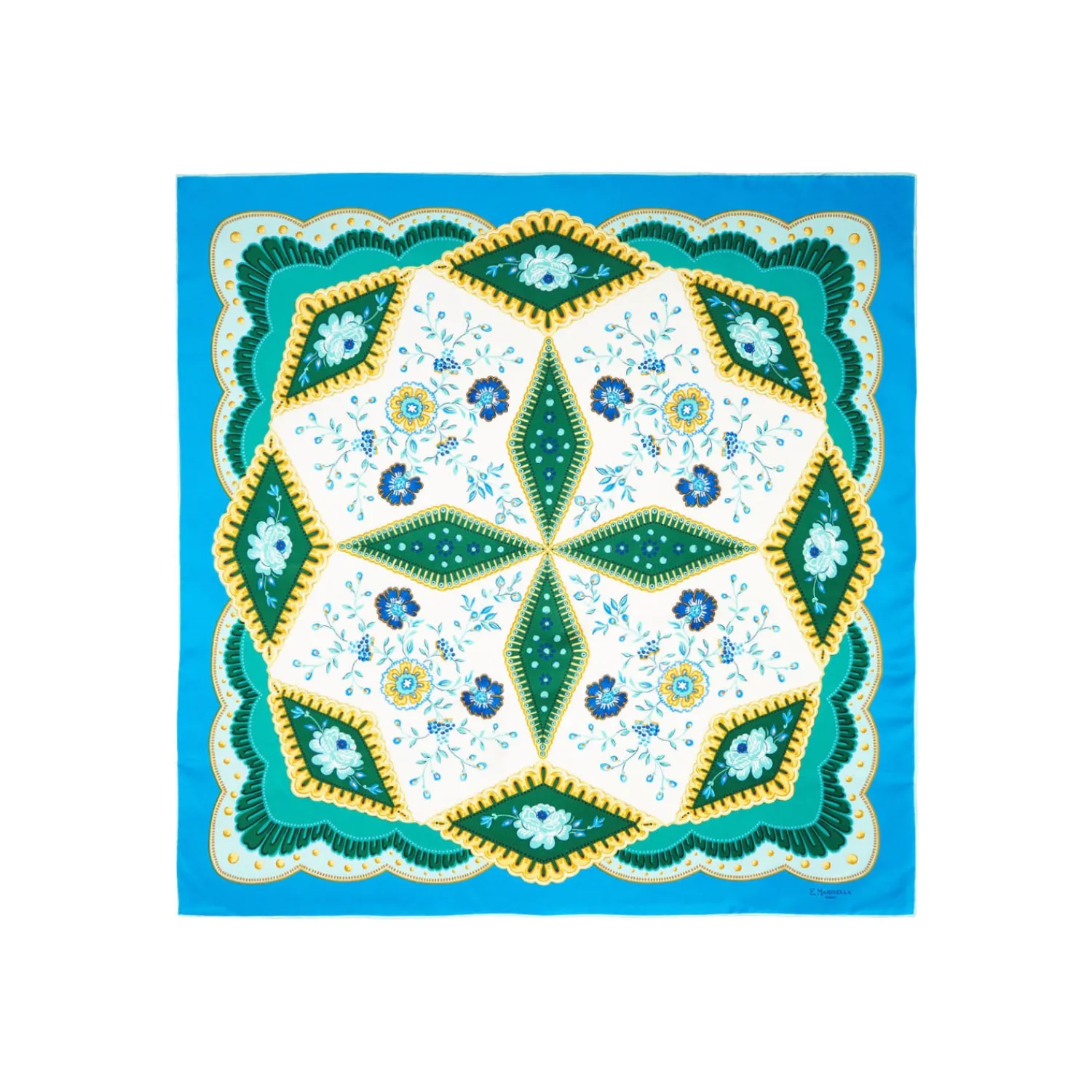 E.Marinella FOULARD|FOULARD IN SETA 90 BLUETTE Motivo floreale