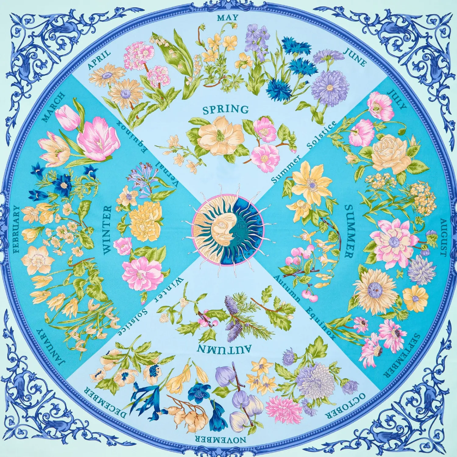 E.Marinella FOULARD|FOULARD IN SETA 90 BLU La ruota delle stagioni