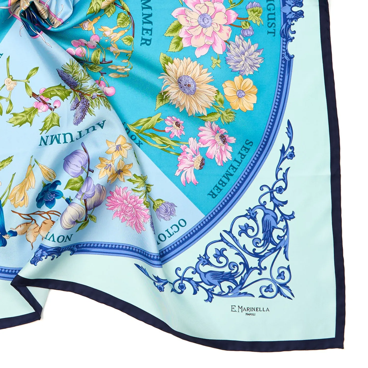 E.Marinella FOULARD|FOULARD IN SETA 90 BLU La ruota delle stagioni