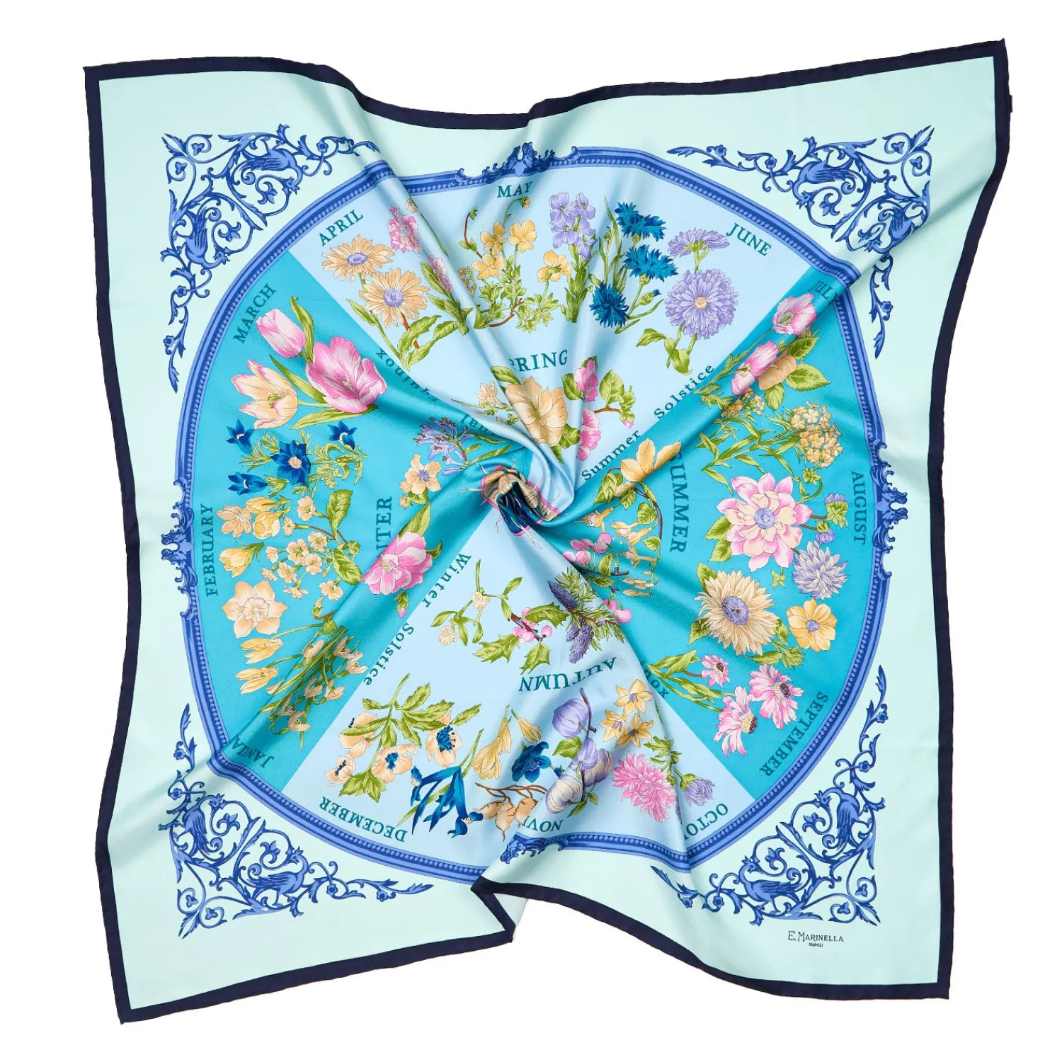 E.Marinella FOULARD|FOULARD IN SETA 90 BLU La ruota delle stagioni