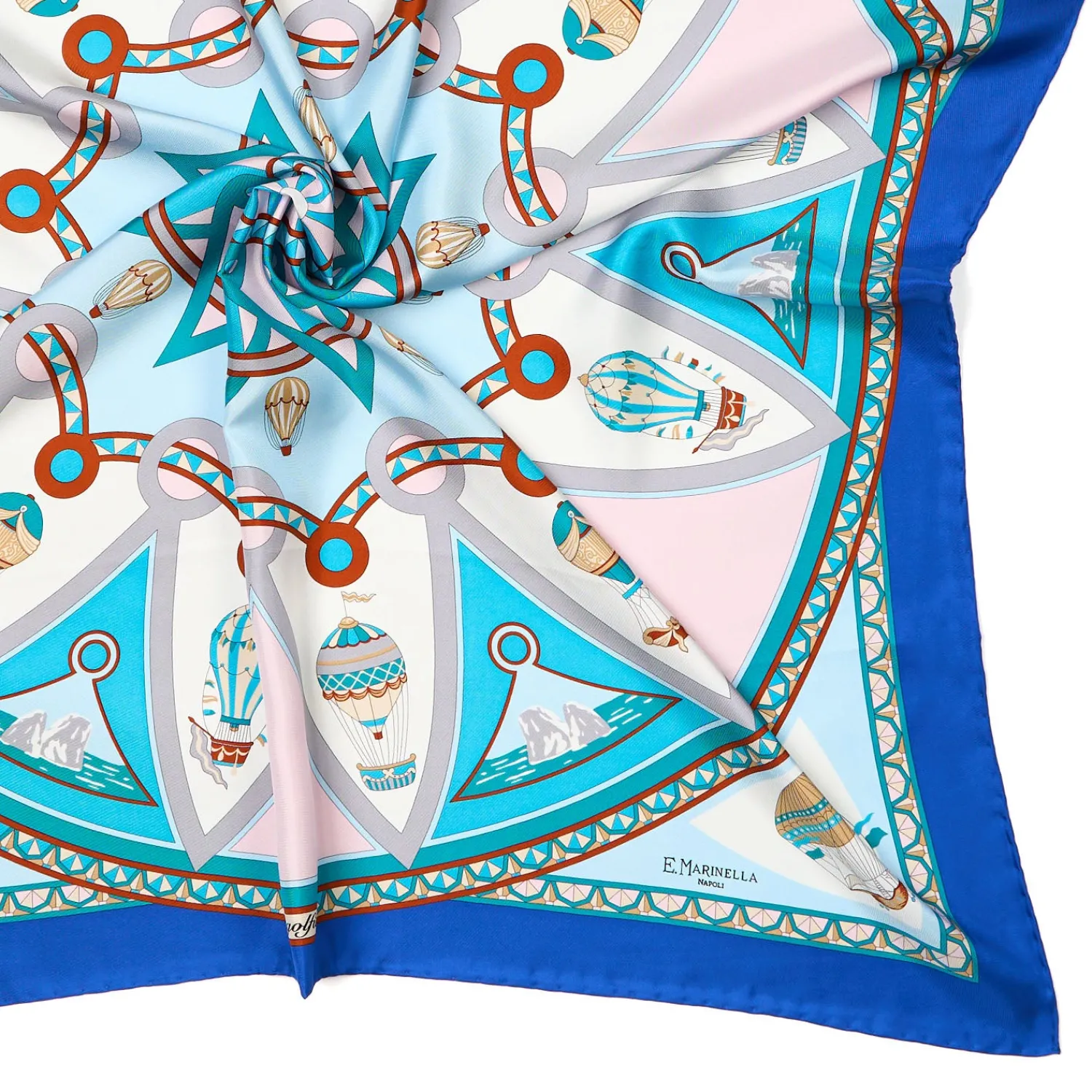 E.Marinella FOULARD|FOULARD IN SETA 90 BLU Le mongolfiere
