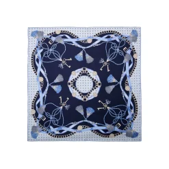 E.Marinella FOULARD|FOULARD IN SETA 90 BLU Microfantasia, nappine e chiavi