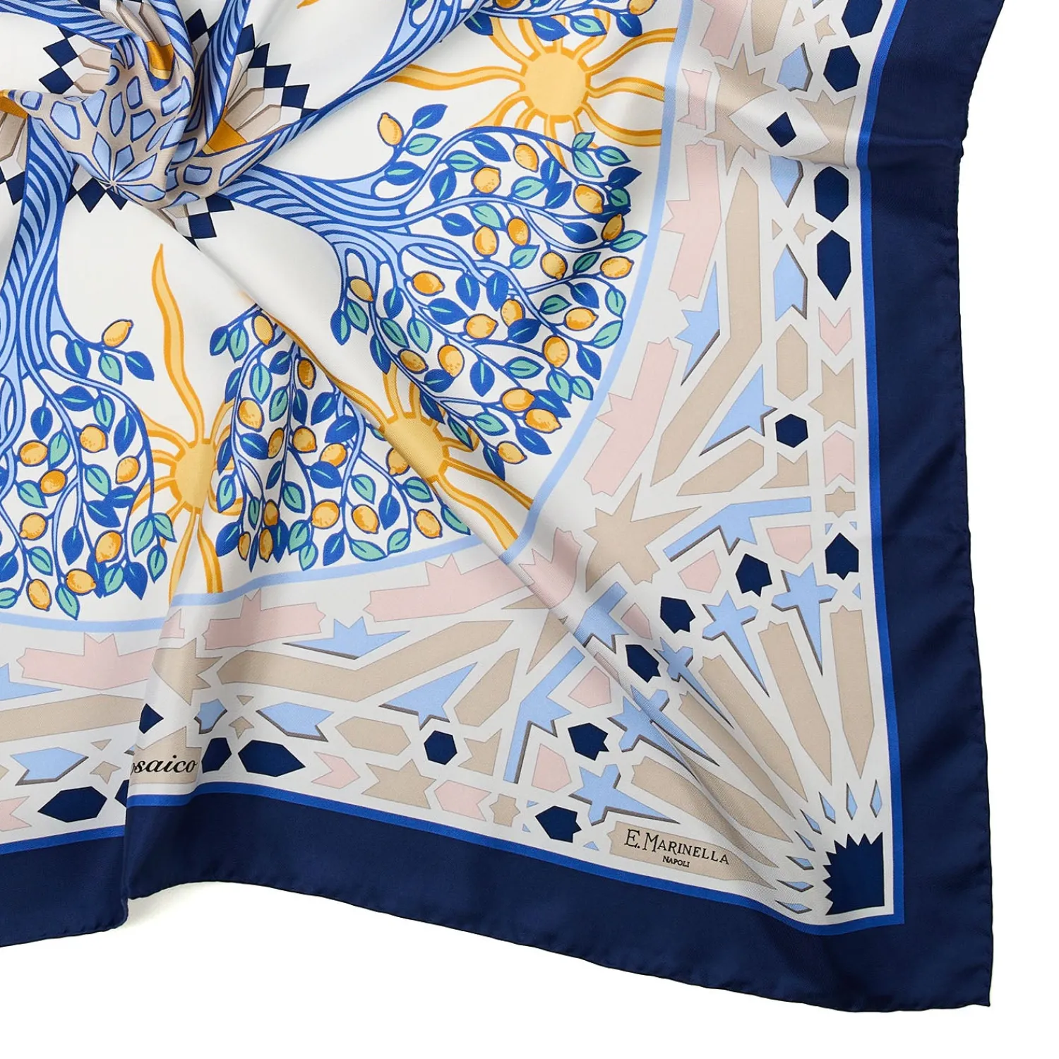 E.Marinella FOULARD|FOULARD IN SETA 90 BLU Mosaico