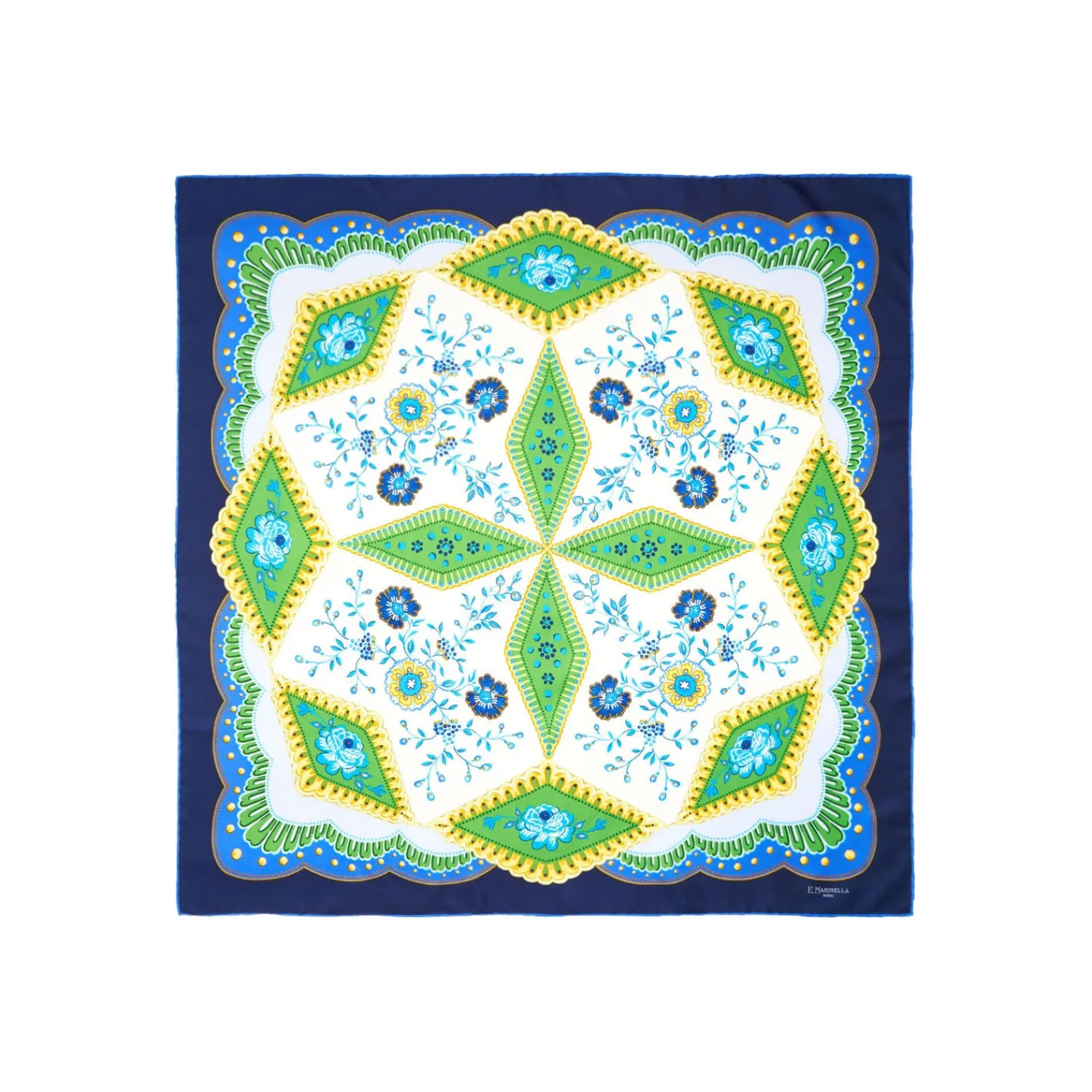 E.Marinella FOULARD|FOULARD IN SETA 90 BLU Motivo floreale