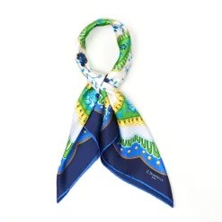 E.Marinella FOULARD|FOULARD IN SETA 90 BLU Motivo floreale