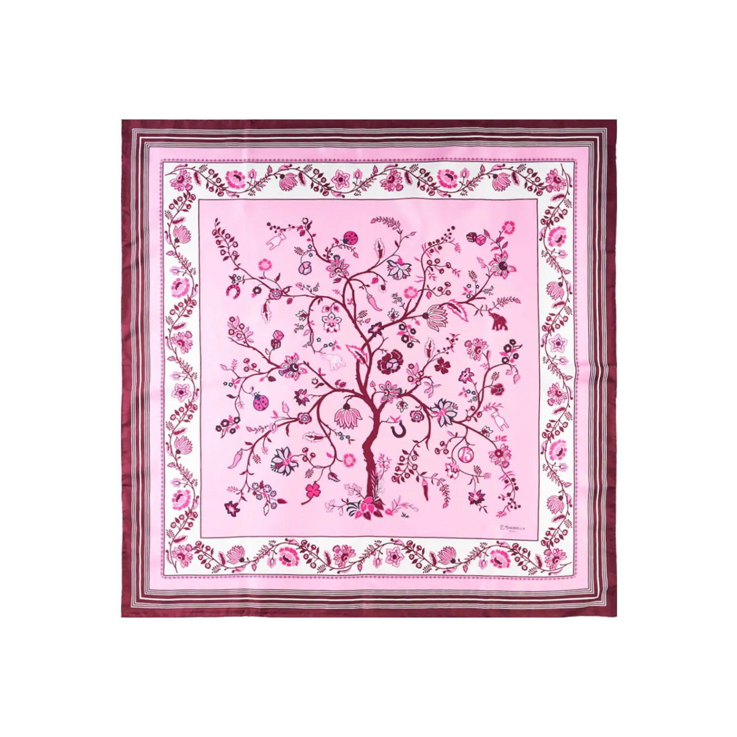 E.Marinella FOULARD|FOULARD IN SETA 90 BORDEAUX L'albero della vita