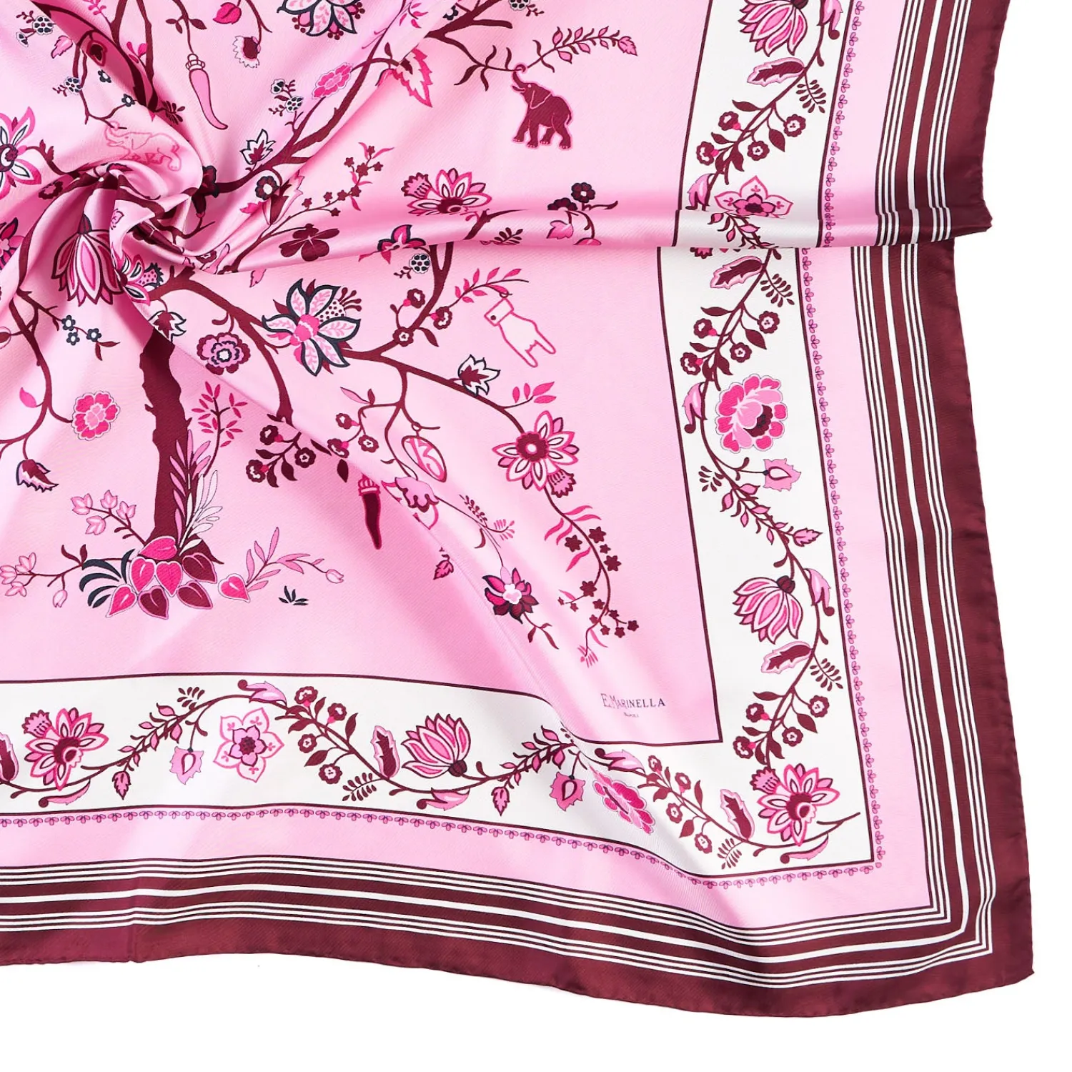 E.Marinella FOULARD|FOULARD IN SETA 90 BORDEAUX L'albero della vita