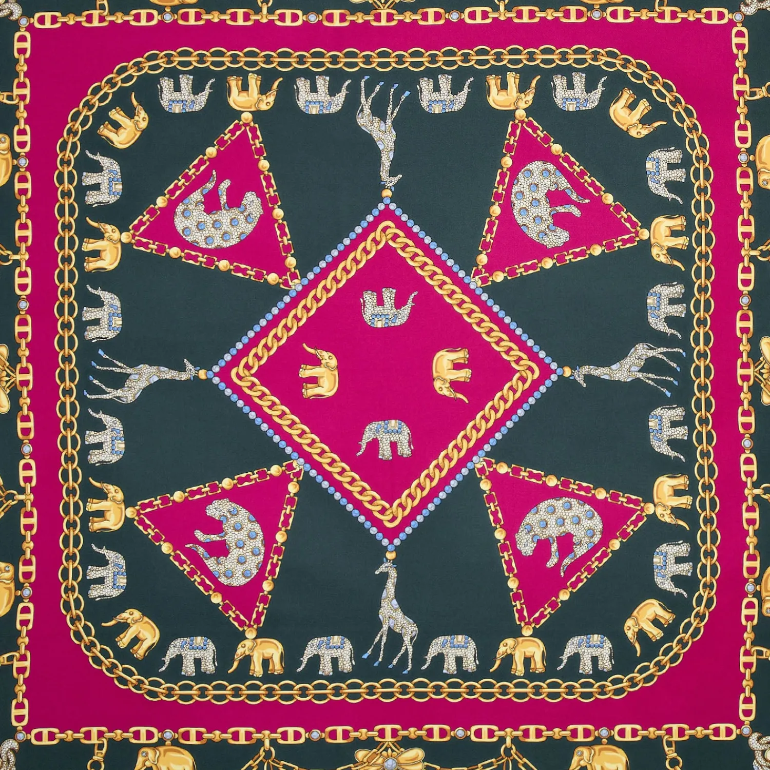 E.Marinella FOULARD|FOULARD IN SETA 90 FUCSIA Elefanti portafortuna