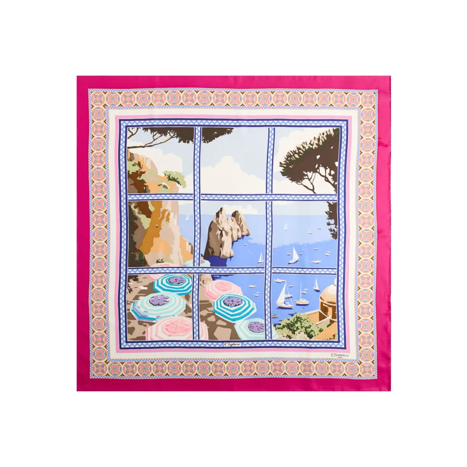 E.Marinella FOULARD|FOULARD IN SETA 90 FUCSIA I faraglioni di capri