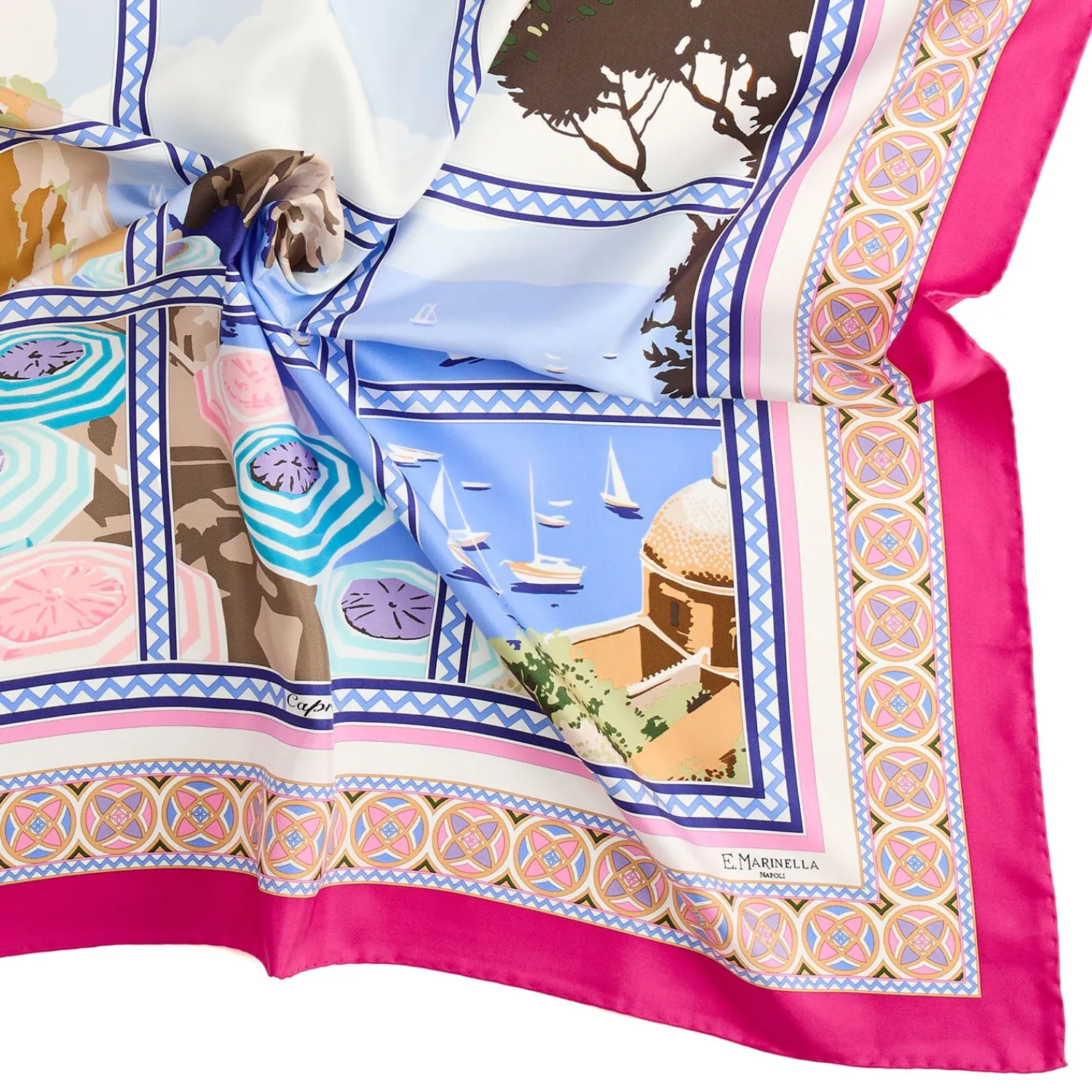 E.Marinella FOULARD|FOULARD IN SETA 90 FUCSIA I faraglioni di capri