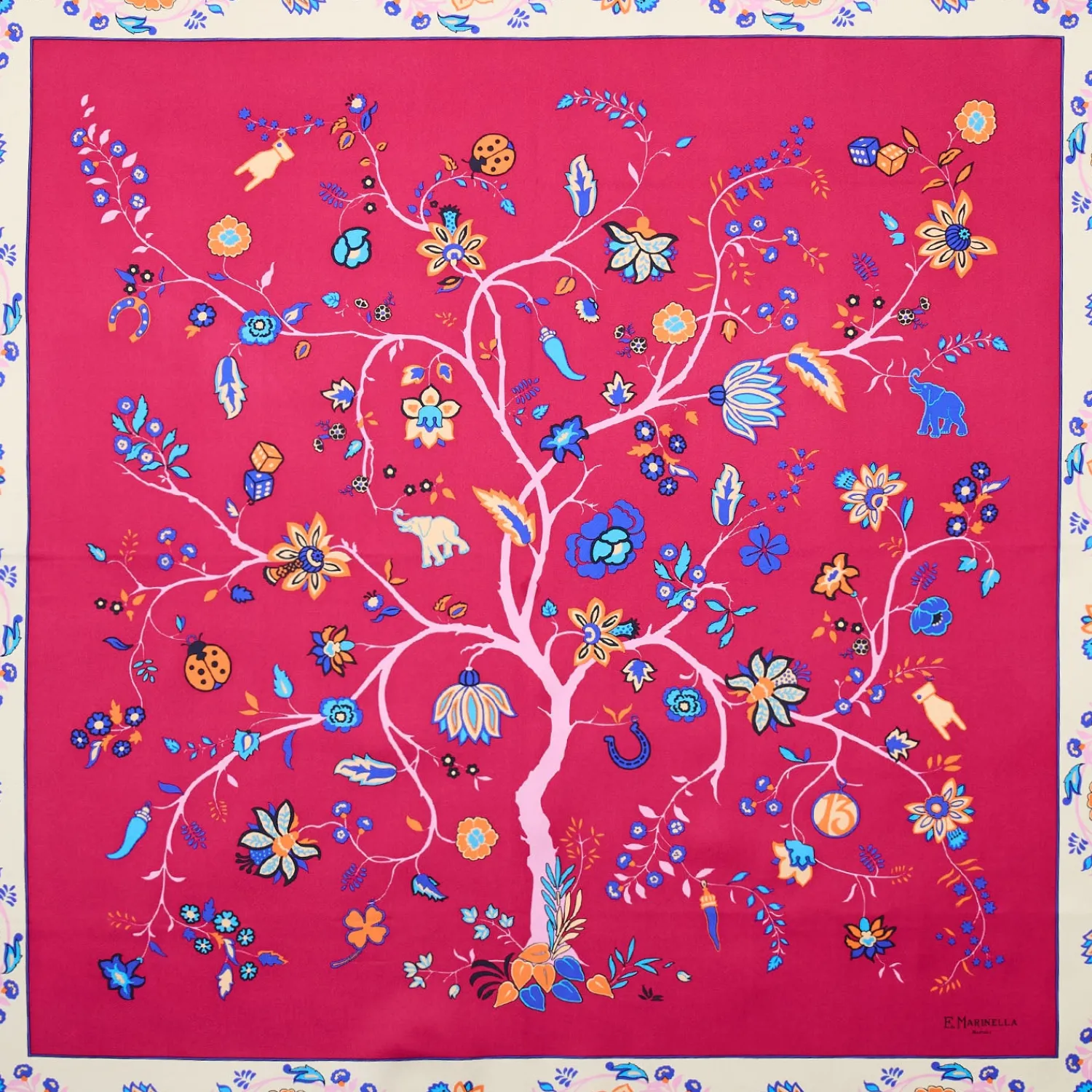 E.Marinella FOULARD|FOULARD IN SETA 90 FUCSIA L'albero della vita