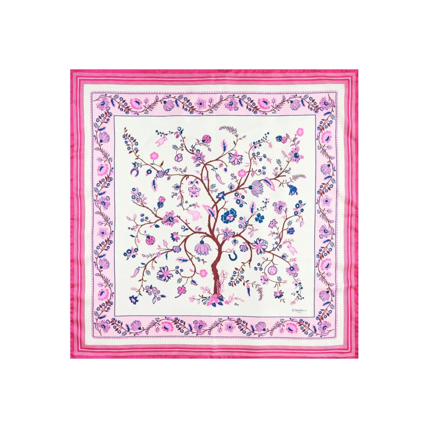 E.Marinella FOULARD|FOULARD IN SETA 90 FUCSIA L'albero della vita