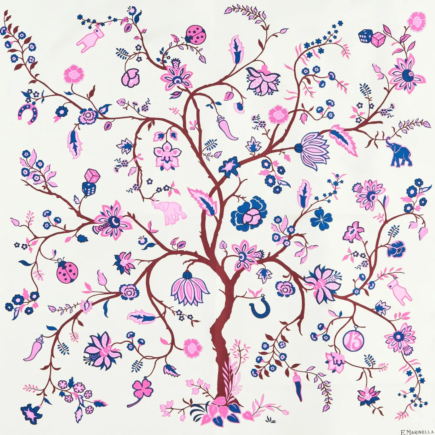 E.Marinella FOULARD|FOULARD IN SETA 90 FUCSIA L'albero della vita