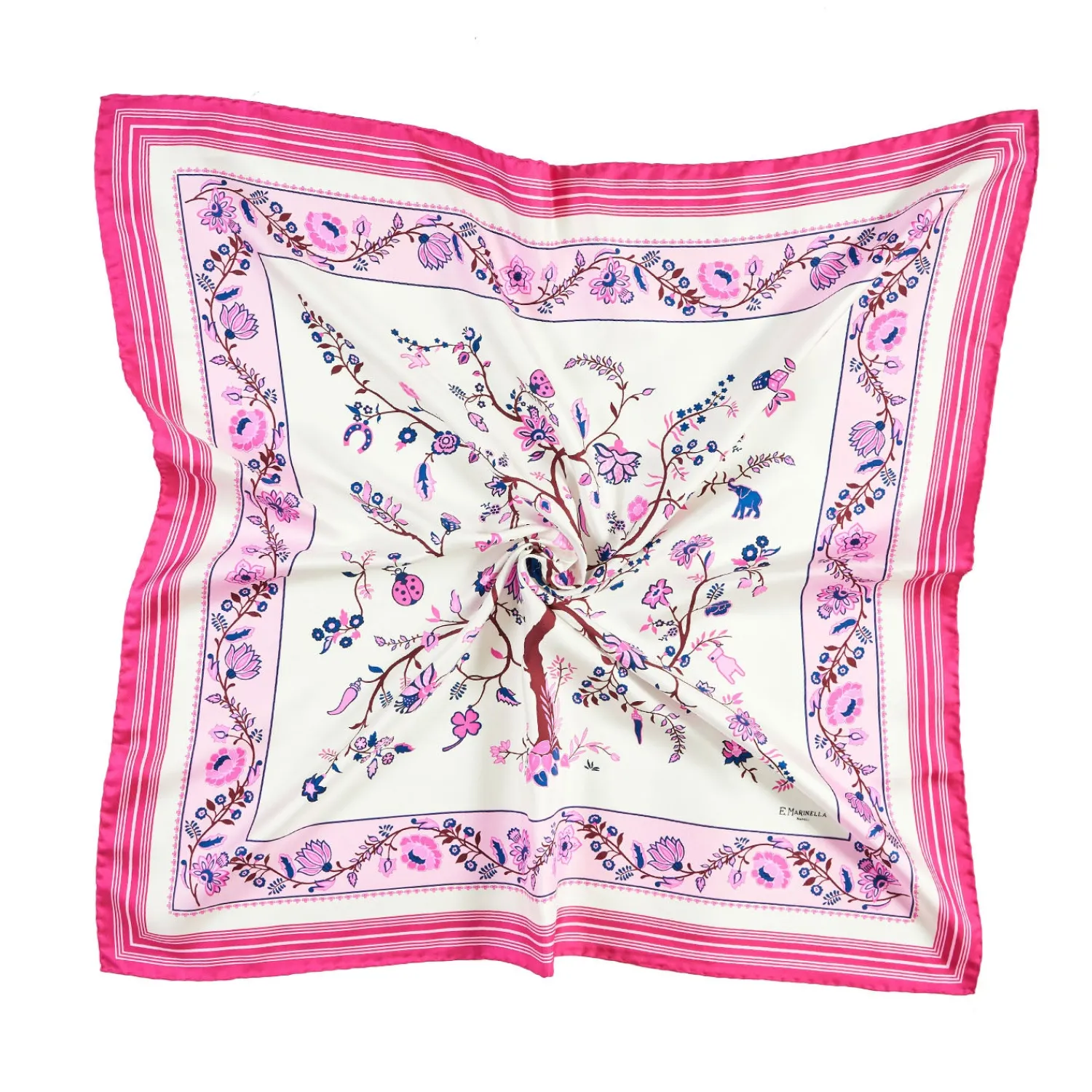 E.Marinella FOULARD|FOULARD IN SETA 90 FUCSIA L'albero della vita
